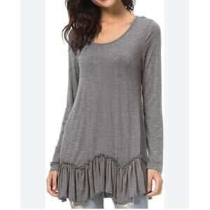 Shades of GrayTunic Top Women's S  Boho Lagnelook Charcoal Knit w Woven Ruffle